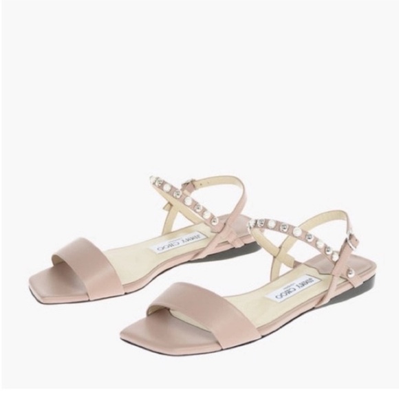 Jimmy Choo Aadra Flat Pink Pearl Sandals Square toe Size 39.5. , 9.5 - Picture 1 of 7